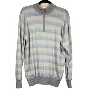 PETER MILLAR Men's 1/4 Zip Wool Linen Sweater, Striped, Size L